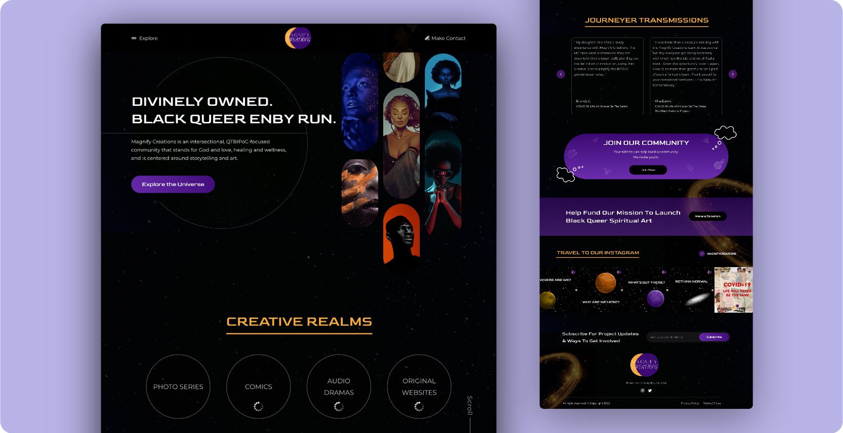 Magnify Creations user interface for web