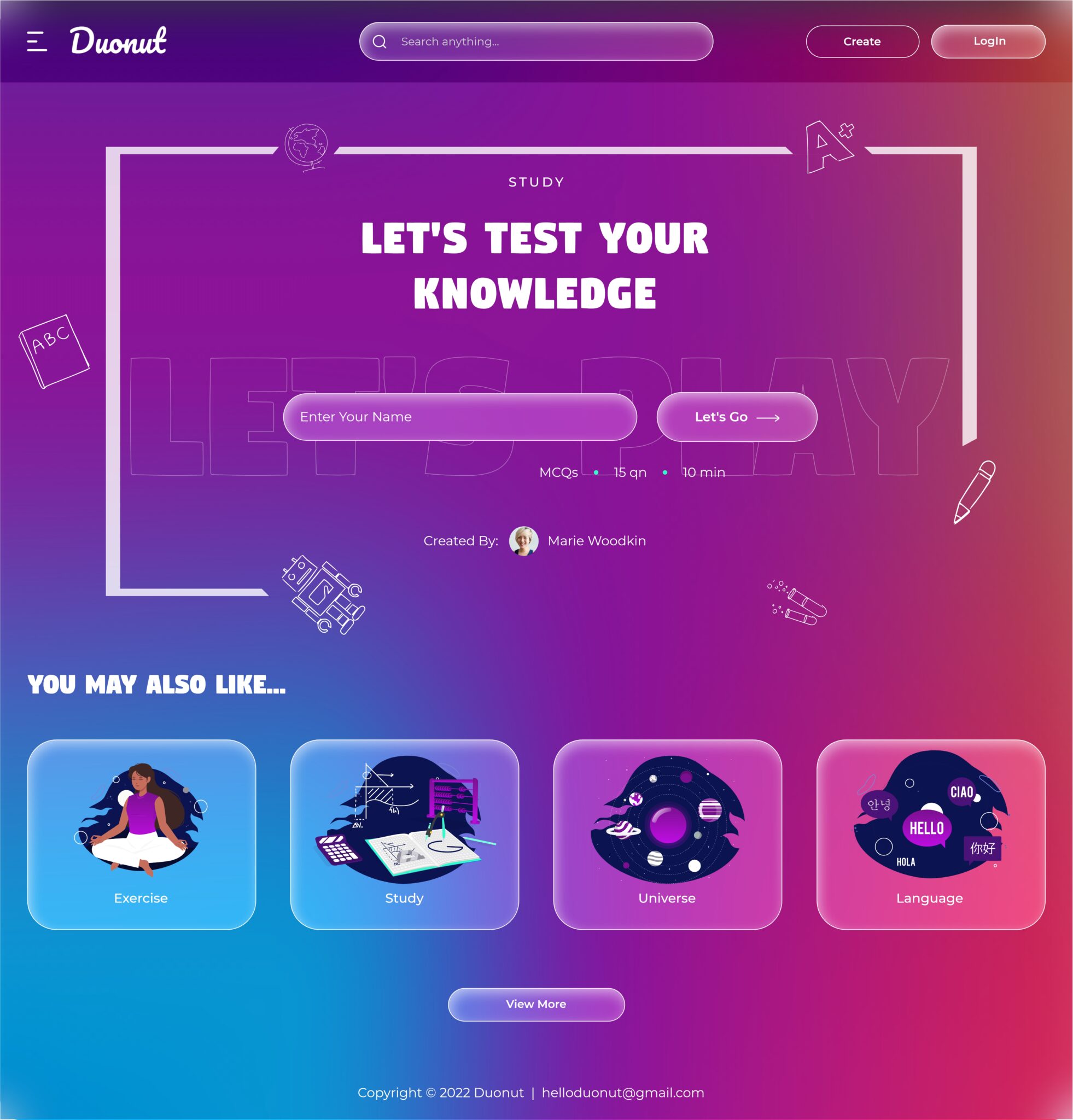 Duonut quiz platform interface preview