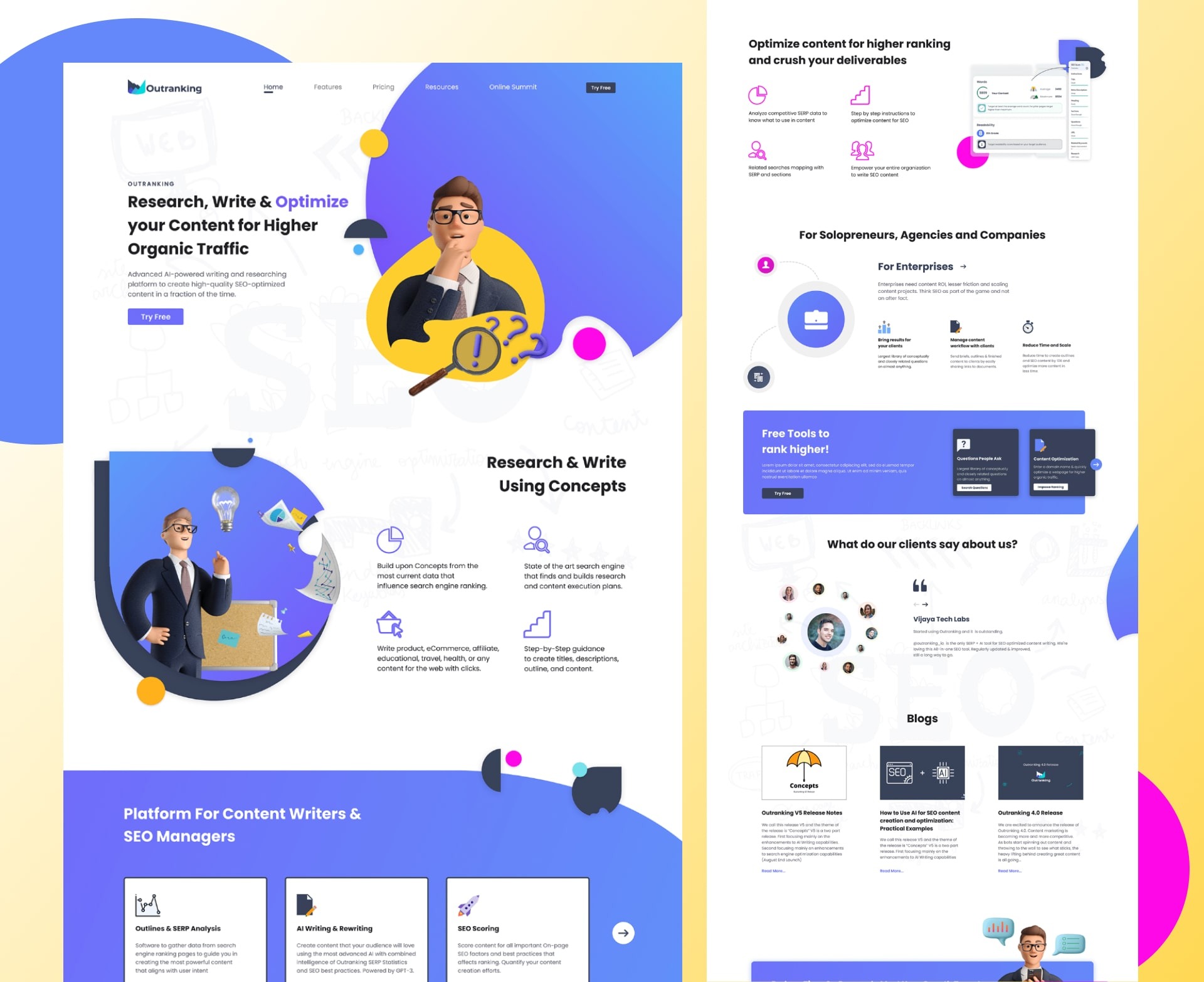 Website UI design mockup with modern layout and interface elements