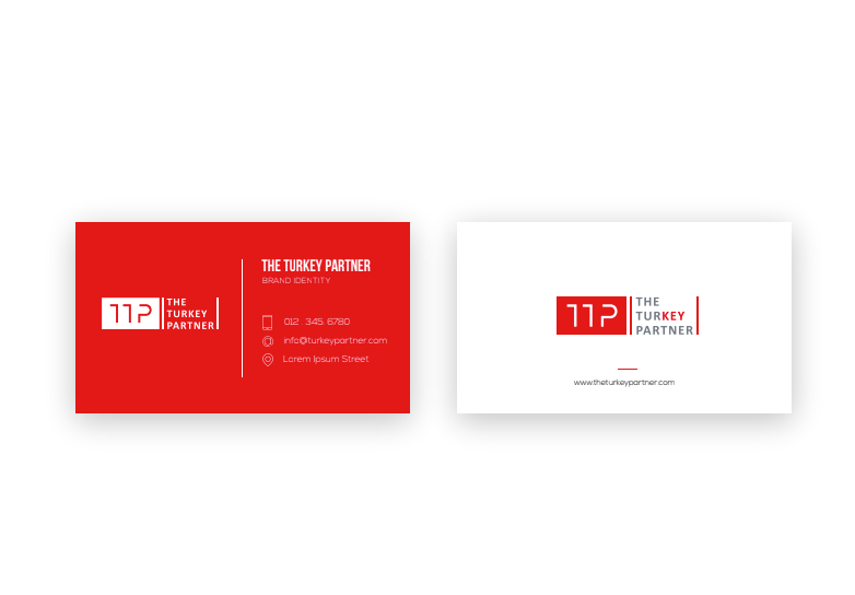 Visiting card design in red & white.