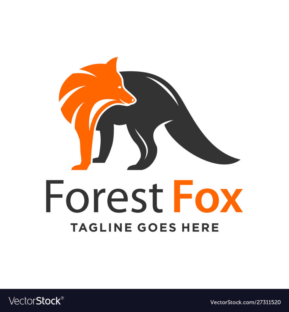 Graphic design of a fox that is orange & black in color.