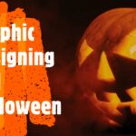 Jack-O'-Lantern using a pumpkin next to it is a text reading Graphic Designing and Halloween.