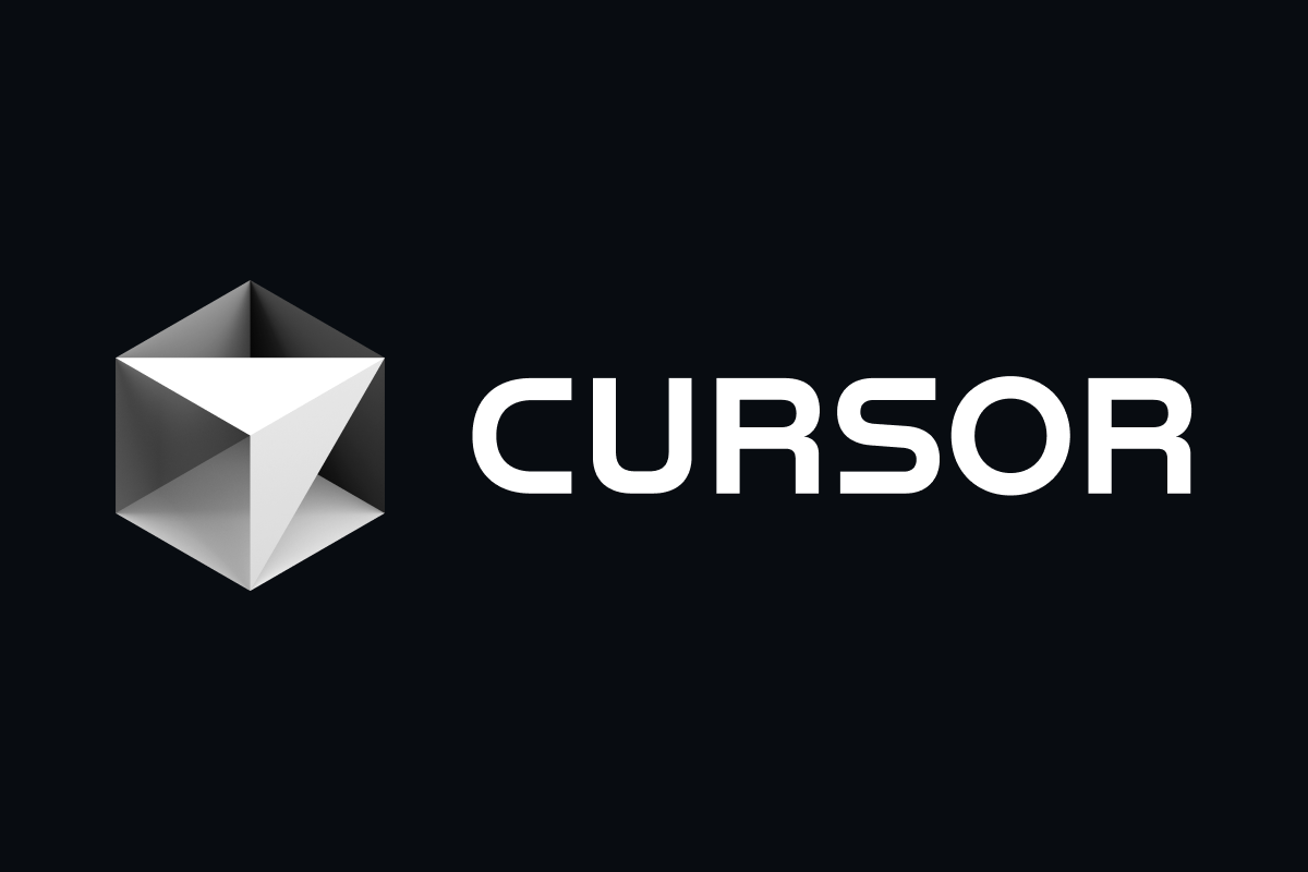 A geometric cube design on the left & text "cursor" on the right with a black background.