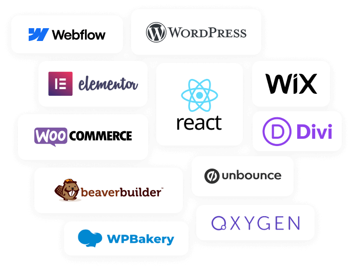 Logo's of Webflow, WordPress, Elementor & more