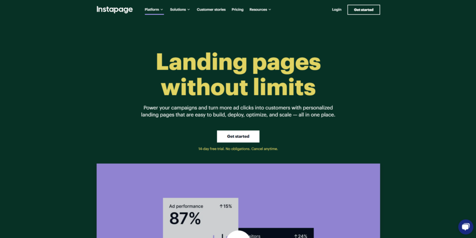 Instapage landing page example.