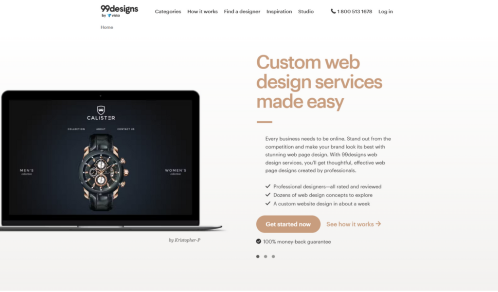 99designs Web Design Services landing page.