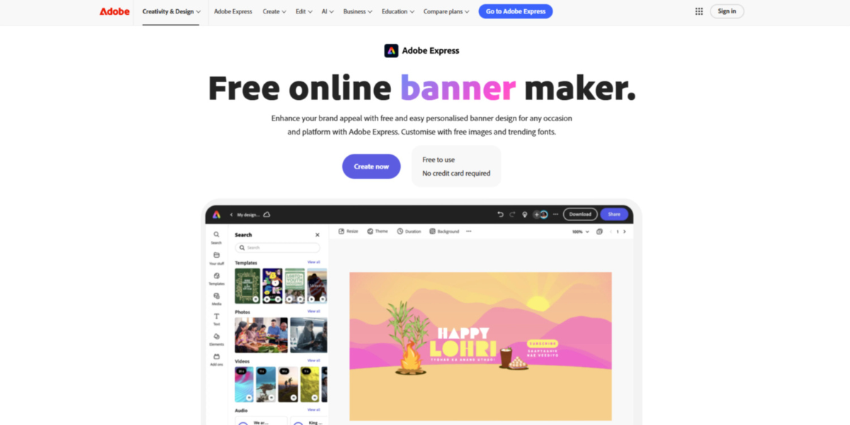 Adobe Express online banner maker.