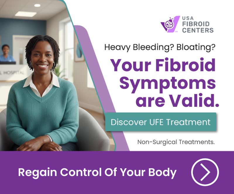 Google Display Ad design for USA Fibroid Centers promoting UFE treatment, created by Draftss as part of the Draftss portfolio and our unlimited graphic designs service for healthcare awareness campaigns.