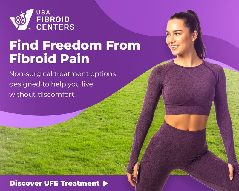 Google Display Ad graphic for USA Fibroid Centers highlighting non-surgical fibroid treatment options, designed by Draftss for patient awareness as part of the unlimited graphic designs service and Draftss portfolio.