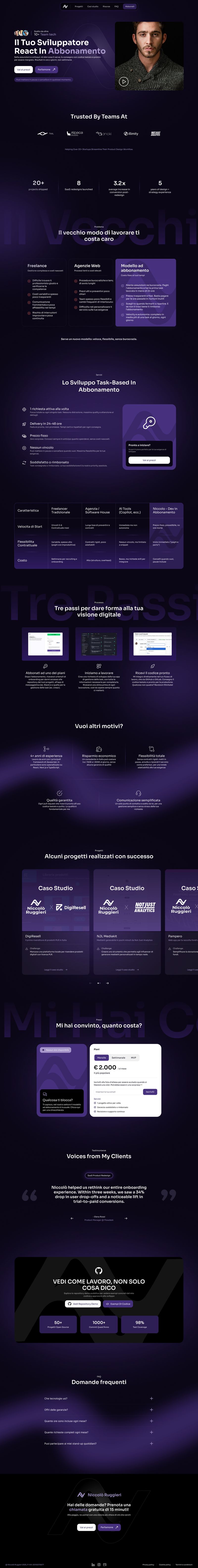 Landing page for Niccolò showcasing developer services, portfolio items, and pricing layout, designed by Draftss as part of the Draftss portfolio and unlimited graphic designs service.