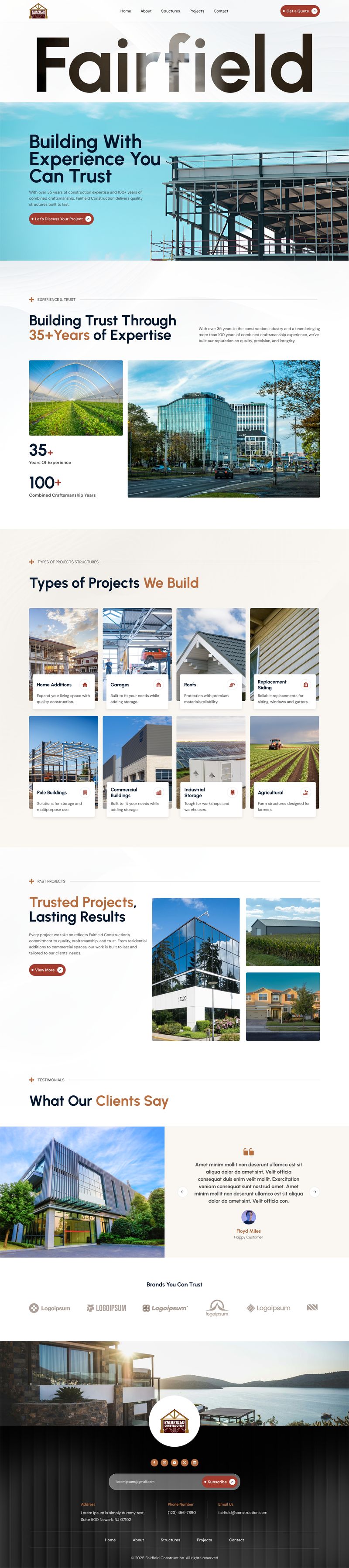 Landing page design for Fairfield Construction featuring project showcases and service sections, created by Draftss for the Draftss portfolio through our unlimited graphic designs service.