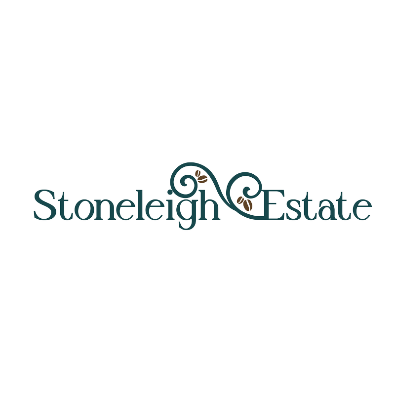 Logo design for Stoneleigh Coffee Estate with serif lettering and a coffee-bean detail, created by Draftss as part of the Draftss portfolio and our unlimited graphic designs service, unlimited logo design