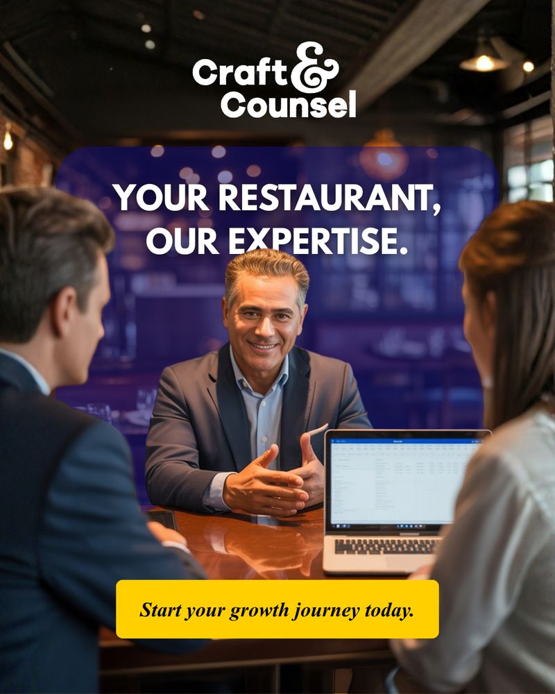 Social media graphic for Craft & Counsel restaurant consulting showcasing growth advisory messaging, designed by Draftss as part of our unlimited graphic designs service and Draftss portfolio.