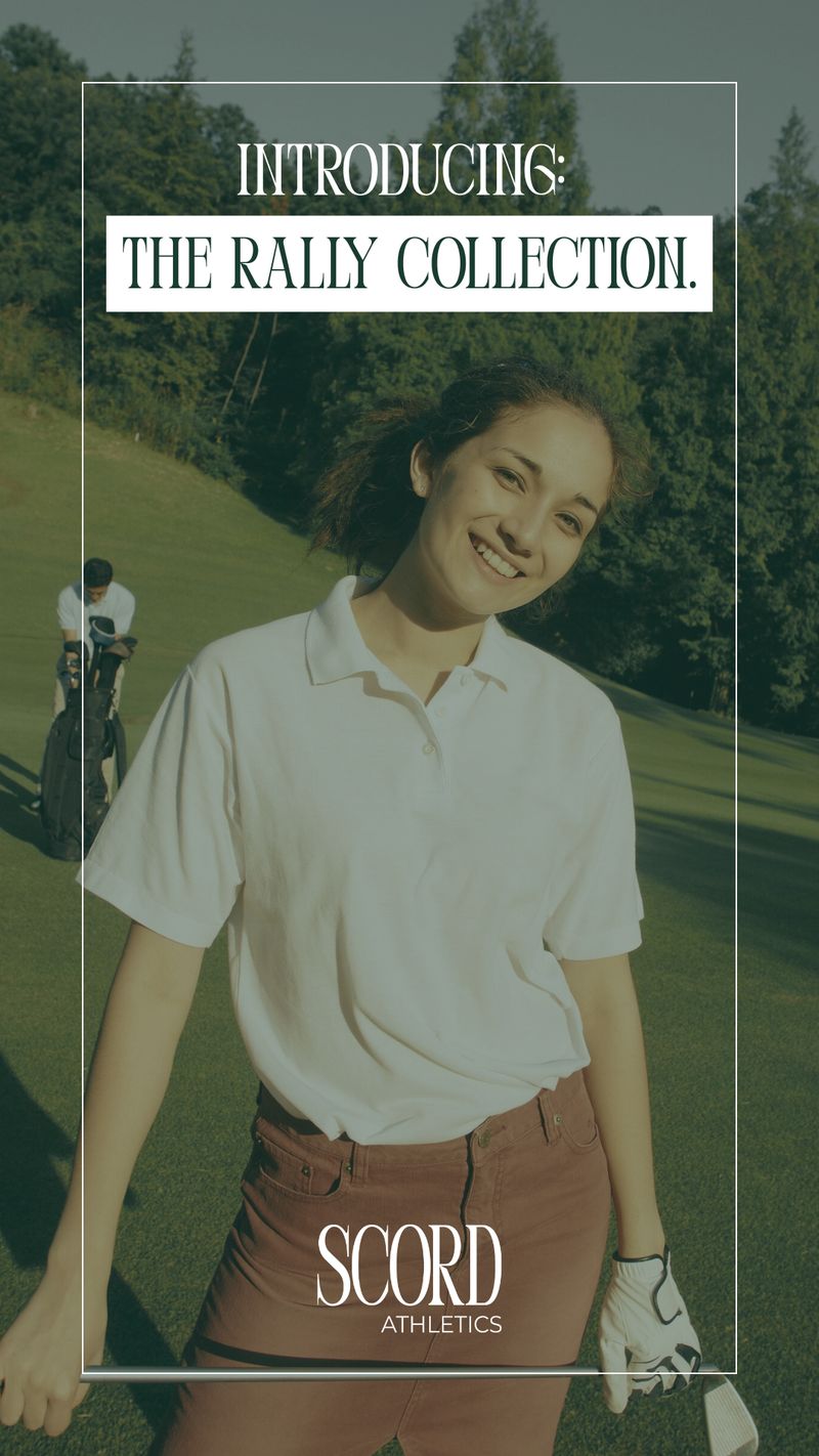 Social media ad design for Scord Athletics introducing the Rally Collection, created by Draftss as part of the Draftss portfolio under our unlimited graphic designs service for sportswear and apparel brands.