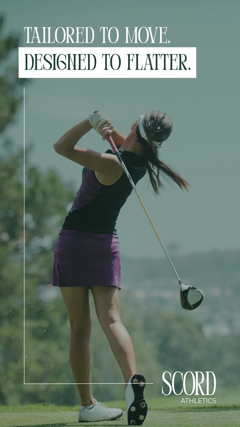 Instagram Story creative for Scord Athletics highlighting tailored and flattering golf apparel, designed by Draftss for the Draftss portfolio as part of our unlimited graphic designs service for sports apparel campaigns.