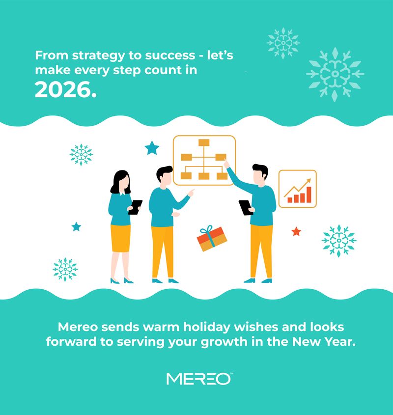 Holiday social media graphic for Mereo emphasizing strategy and growth, created by Draftss through the unlimited graphic designs service for the Draftss portfolio.