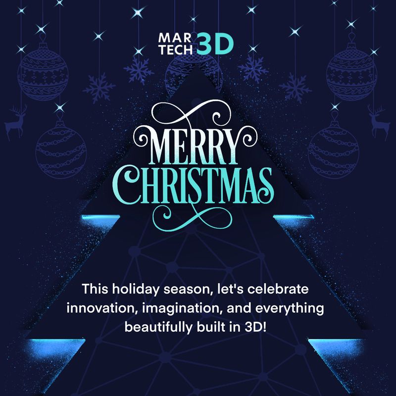 Christmas-themed social media post for Martech 3D featuring 3D-inspired holiday visuals, produced by Draftss for the Draftss portfolio and unlimited graphic designs service.