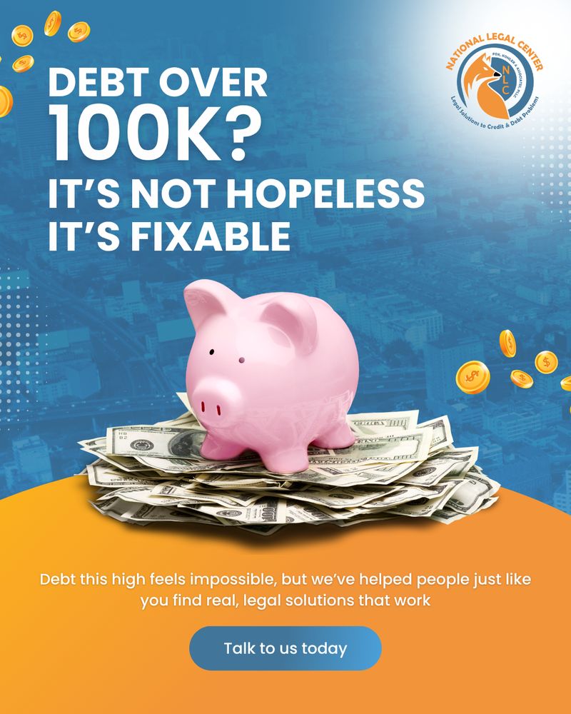 Social media graphic for National Legal Center highlighting debt relief solutions, designed by Draftss for digital awareness campaigns as part of the unlimited graphic designs service and Draftss portfolio.