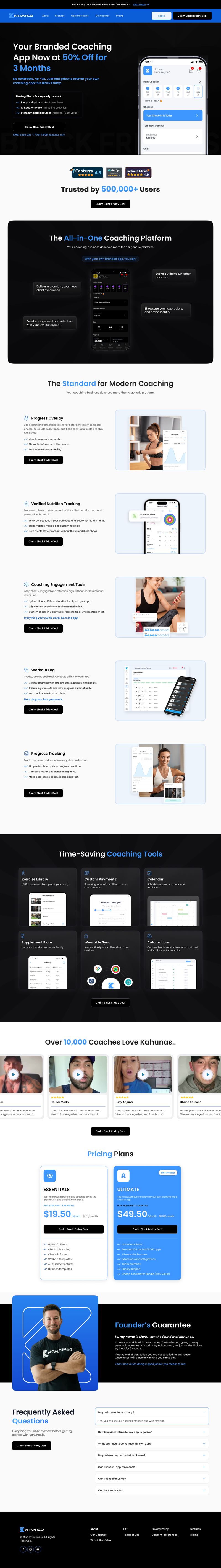 UI design for Kahunas Black Friday landing page with product features and pricing blocks, created by Draftss for the Draftss portfolio under the unlimited graphic designs service.