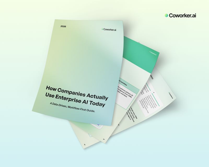 eBook cover and layout design for Coworker.ai titled “How Companies Actually Use Enterprise AI Today,” created in Figma as part of the Draftss portfolio and unlimited graphic design work.