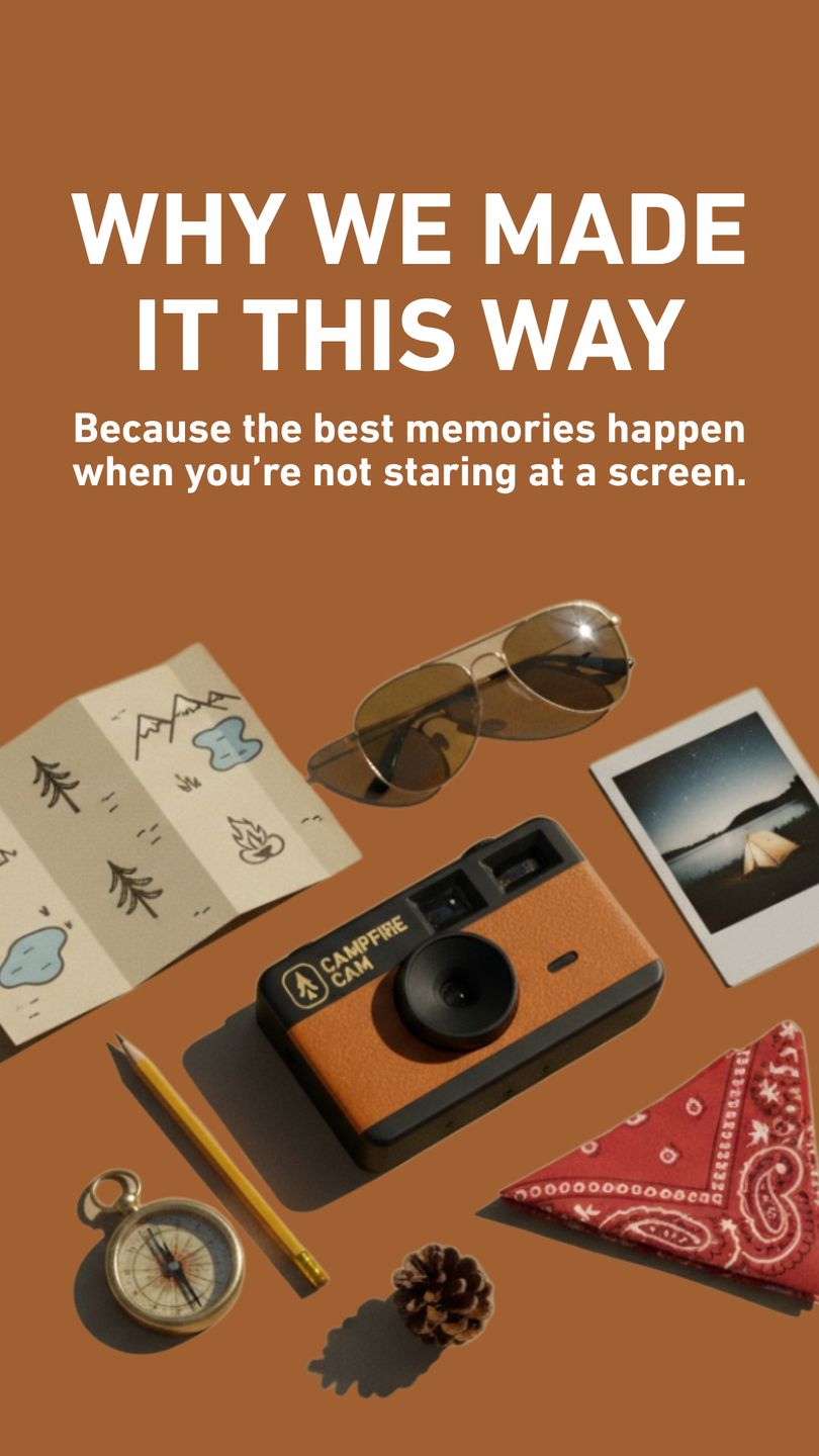 Campfire Cam lifestyle product creative promoting a screen free outdoor camera, part of the Draftss portfolio for social media design