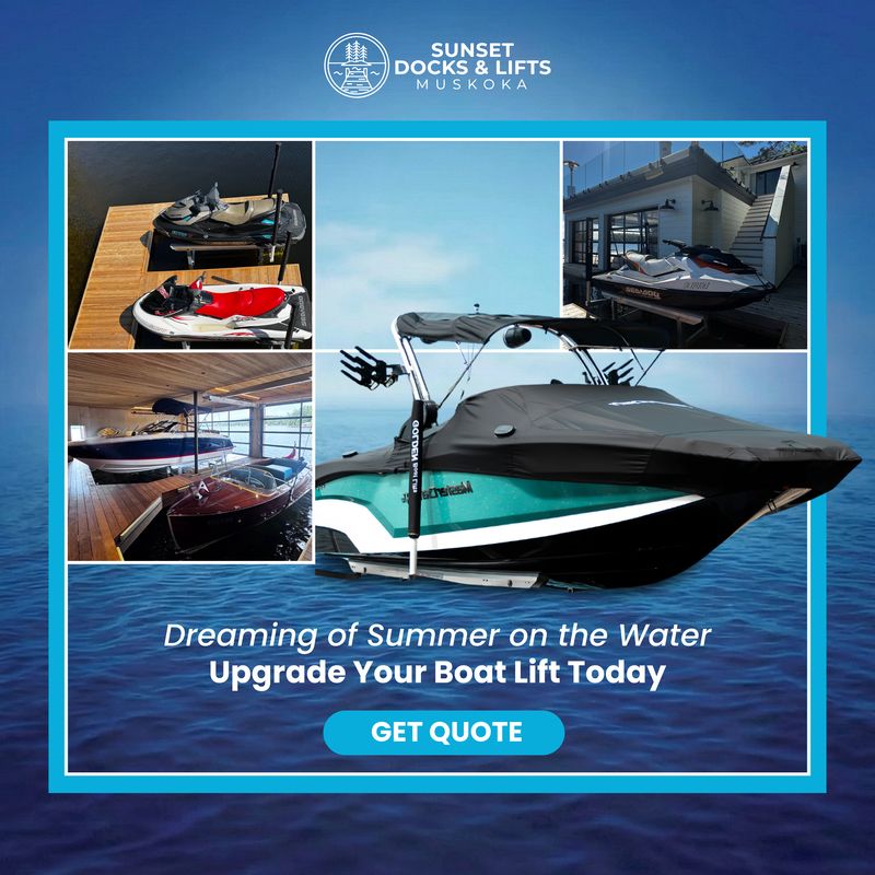 Boat lift upgrade campaign creative for waterfront dock services, part of the Draftss portfolio for social media design