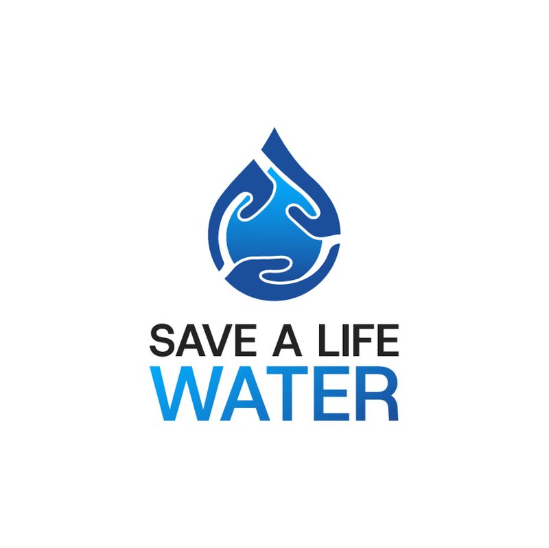 Blue water droplet logo design for Save a Life Water nonprofit initiative, part of the Draftss portfolio for logo design