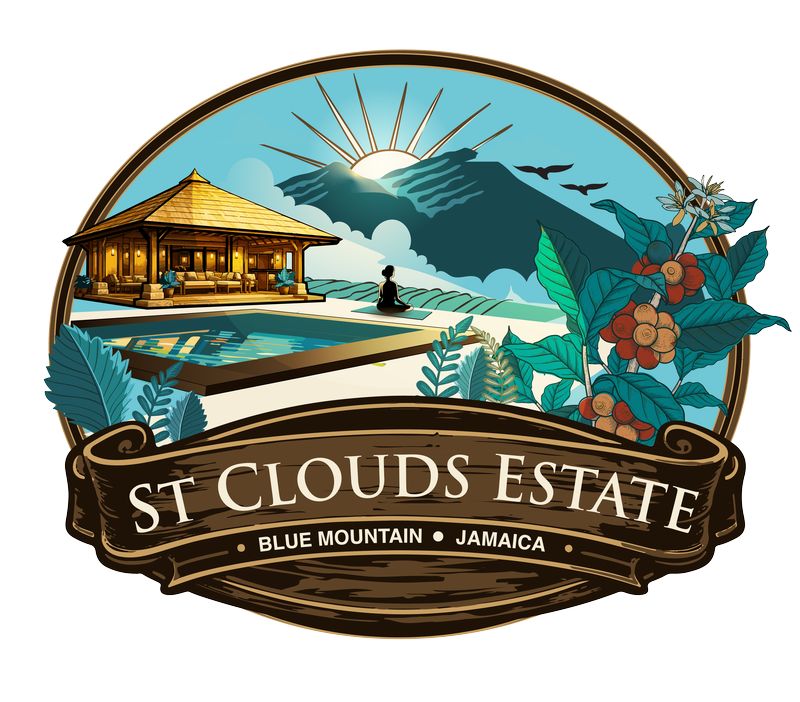 Illustrated vintage estate logo for St. Clouds Estate Blue Mountain Jamaica resort signage, part of the Draftss portfolio for logo design