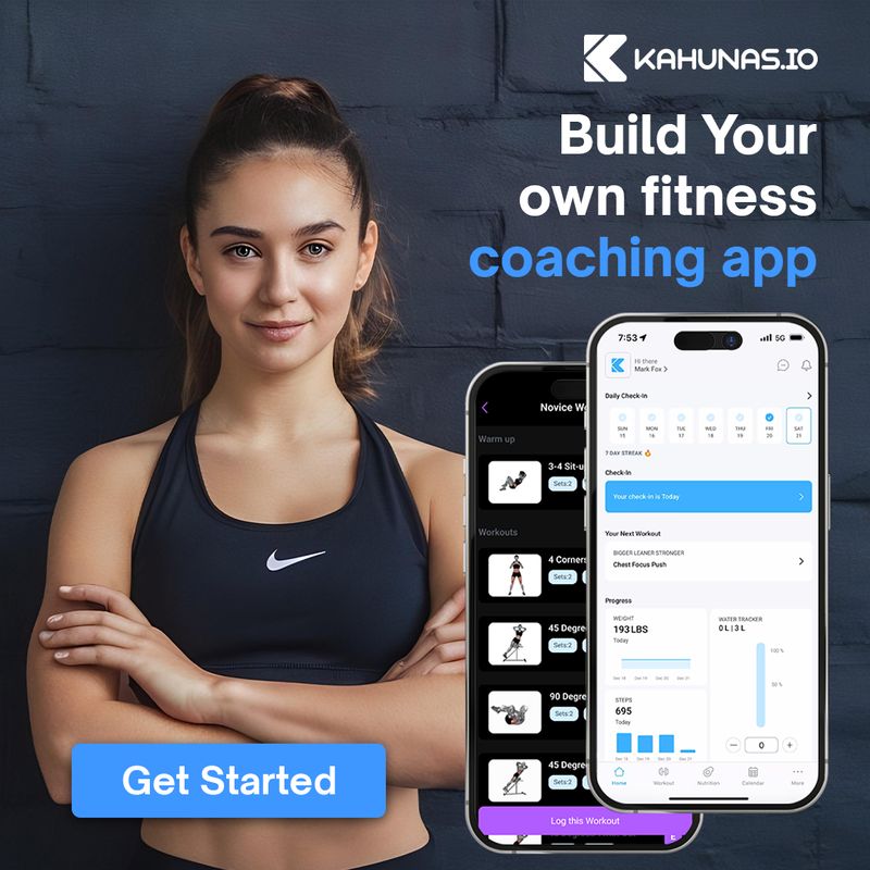 Social media graphic promoting Kahunas fitness coaching app for trainers building custom coaching platforms, part of the Draftss portfolio for social media design