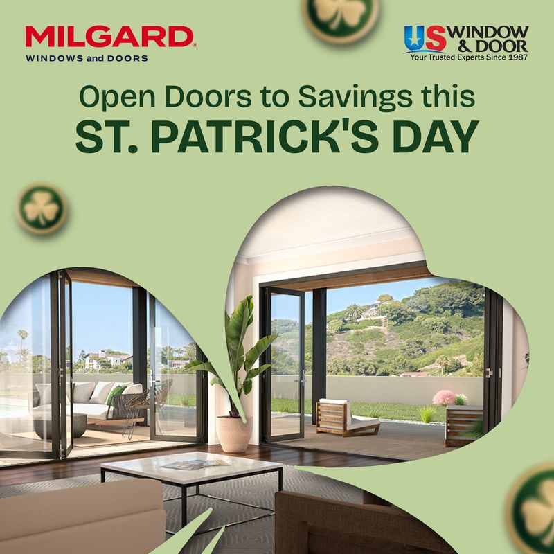 Social media graphic promoting Milgard windows and doors St. Patrick’s Day savings campaign, part of the Draftss portfolio for social media design